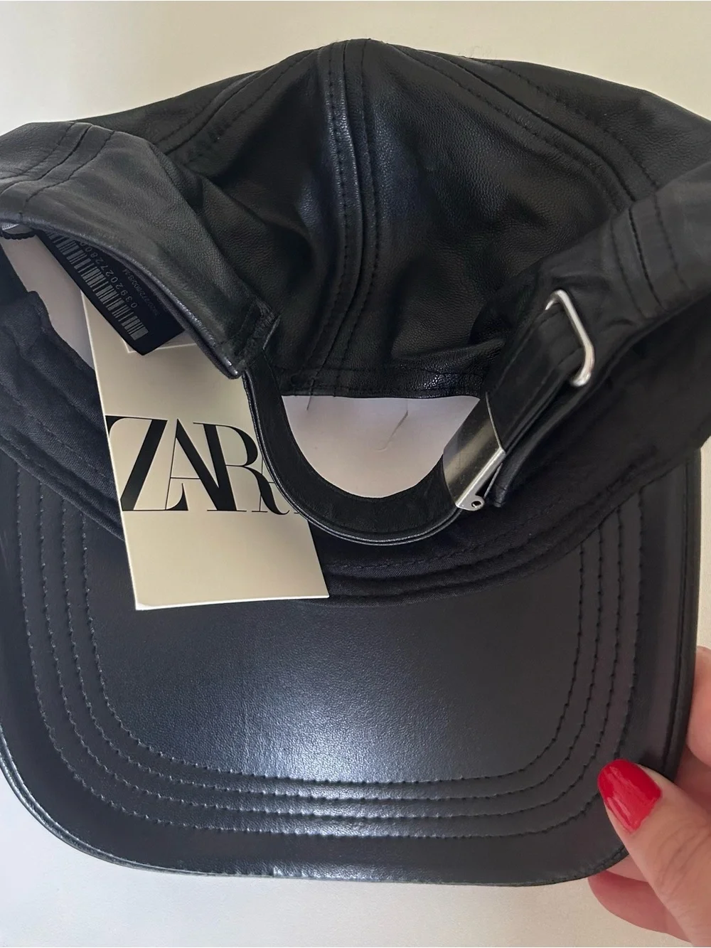 Zara Genuine Real Leather Baseball Cap Matte Black NWT